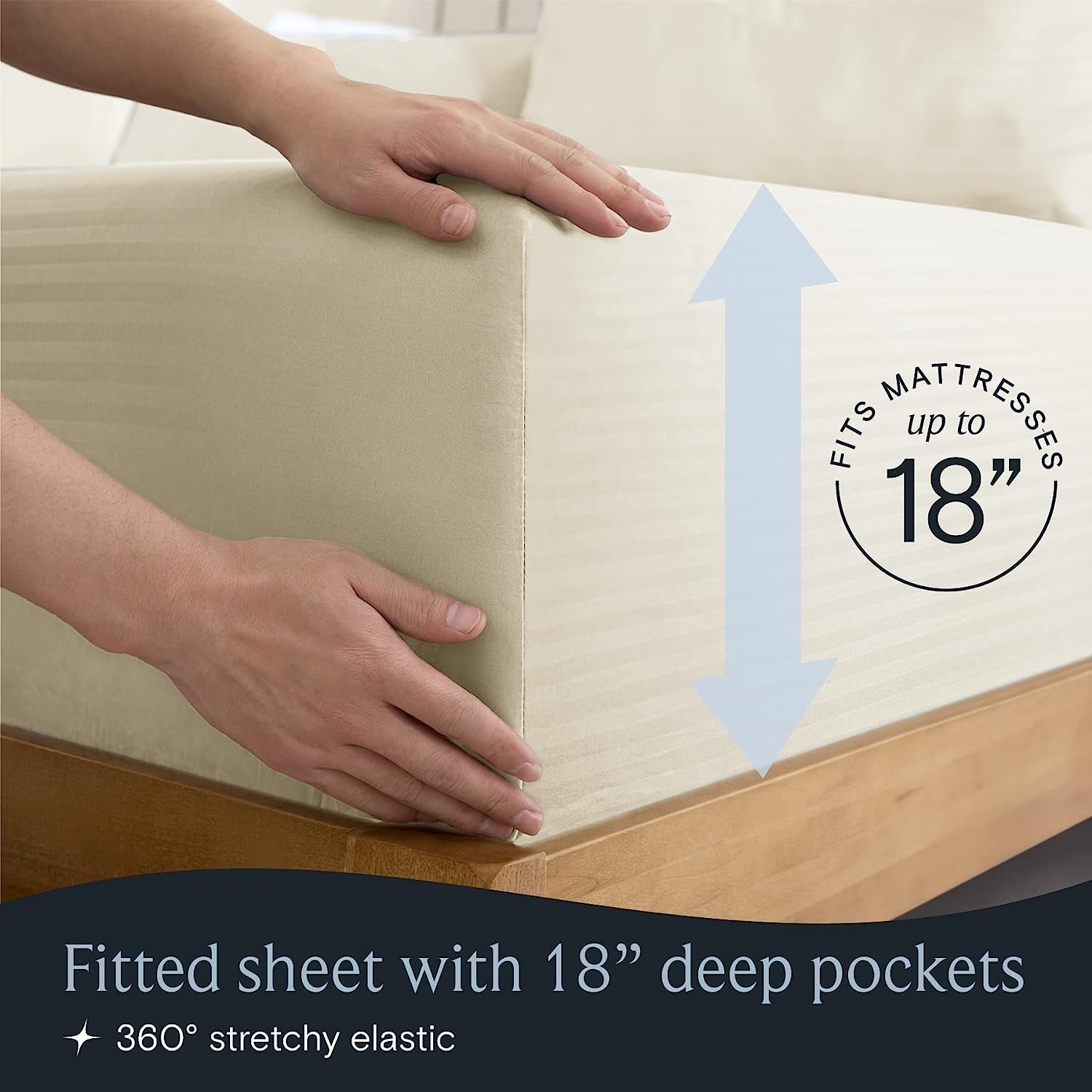LuxClub Striped Sheets Set, 7 PC Striped Bed Sheets Split King Size, Deep Pockets 18" Eco Friendly Wrinkle Free Cooling Sheets Machine Washable Hotel Bedding Silky Soft (Split King, Striped Cream)