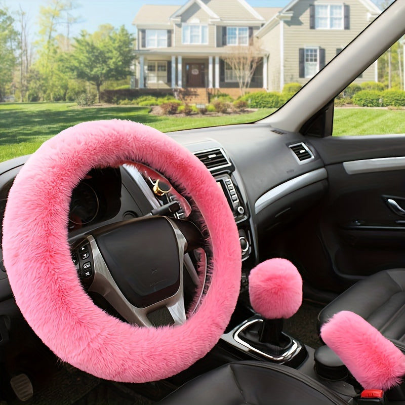 Stay Warm &amp; Stylish This Winter with Our Furry Steering Wheel Cover Set!