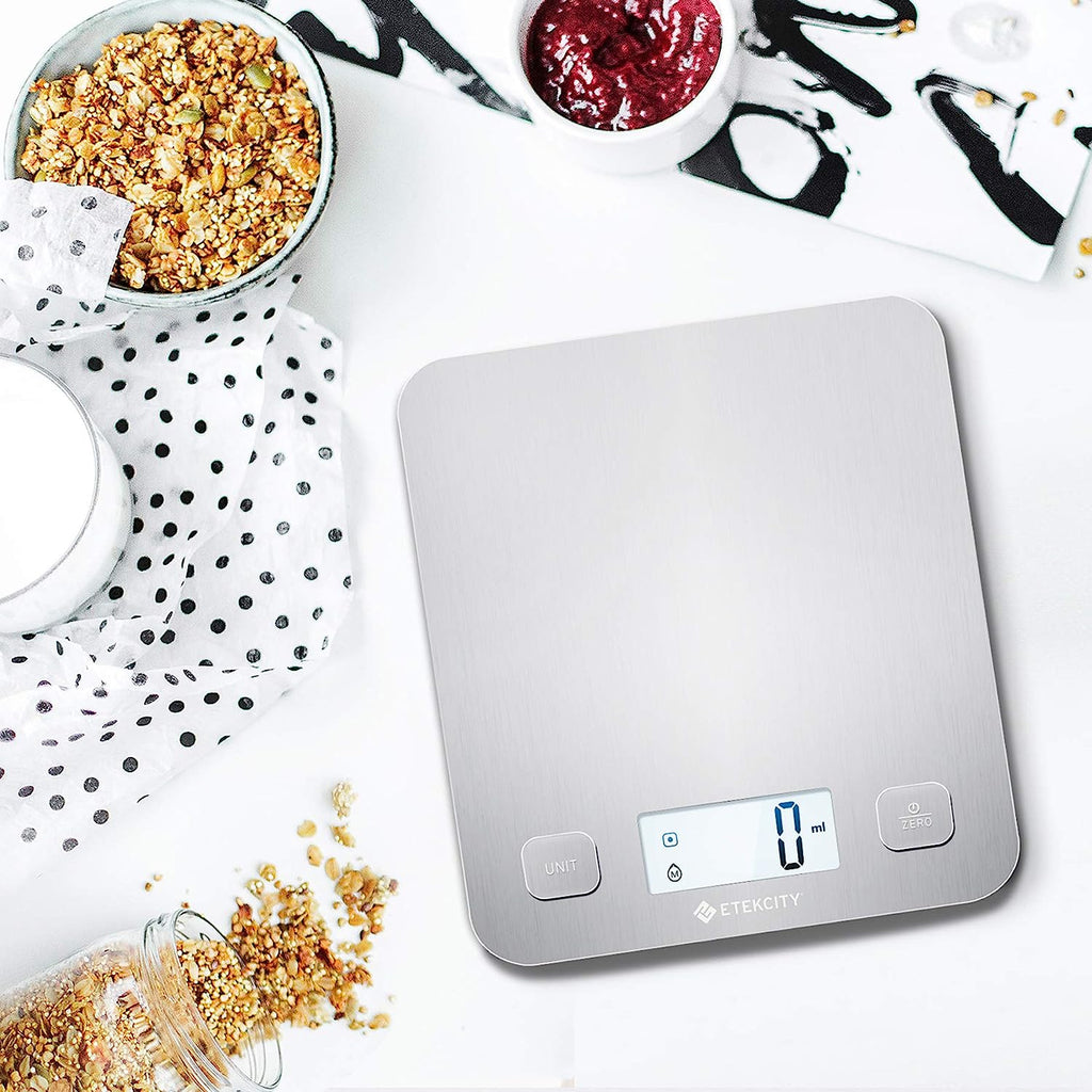 Etekcity Food Kitchen Scale, Digital Grams and Ounces for Weight Loss, Baking, Cooking, Keto and Meal Prep, Large, Silver Stainless Steel