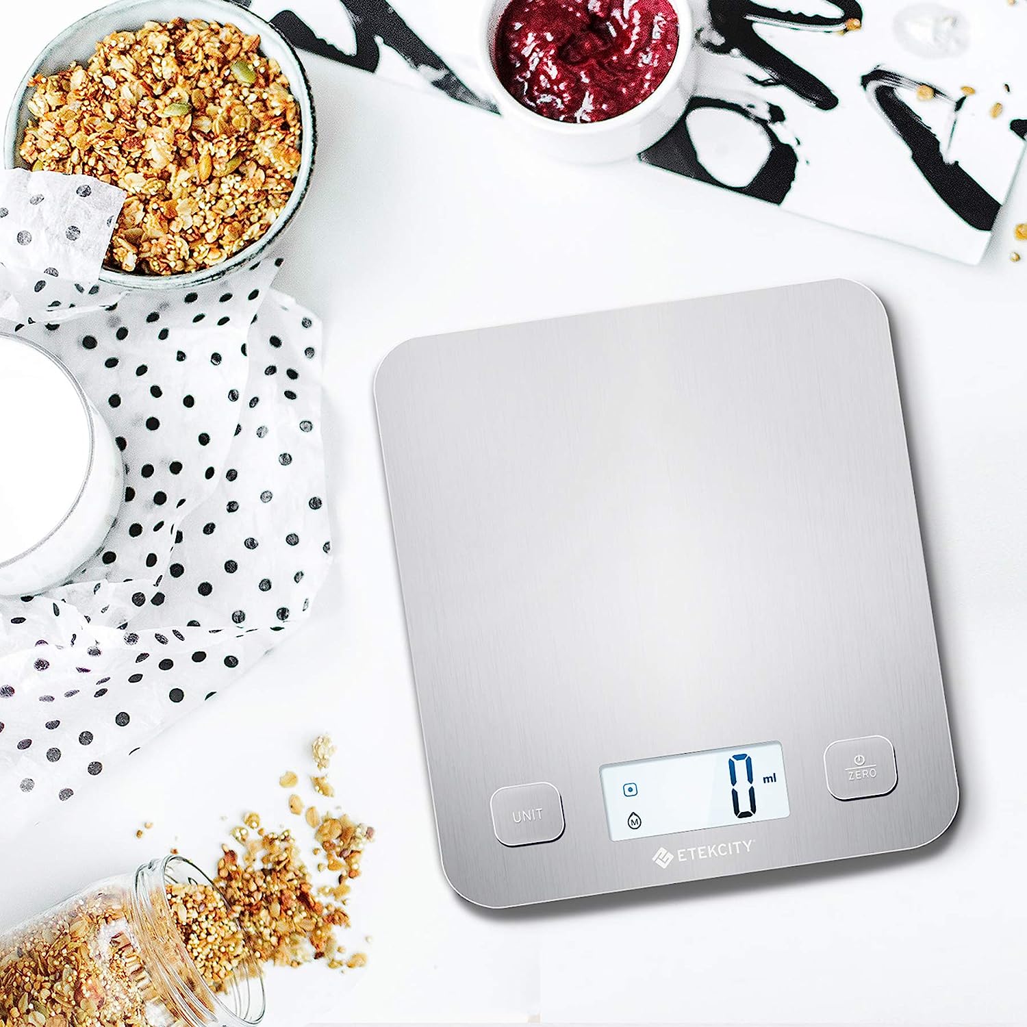 Etekcity Food Kitchen Scale, Digital Grams and Ounces for Weight Loss, Baking, Cooking, Keto and Meal Prep, Large, Silver Stainless Steel