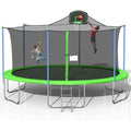 16ft Trampoline with Enclosure, Upgraded Kids Outdoor Trampoline with Basketball Hoop and Ladder, Heavy-Duty Round Trampoline for Indoor or Outdoor Backyard, Capacity 375lbs, L4736