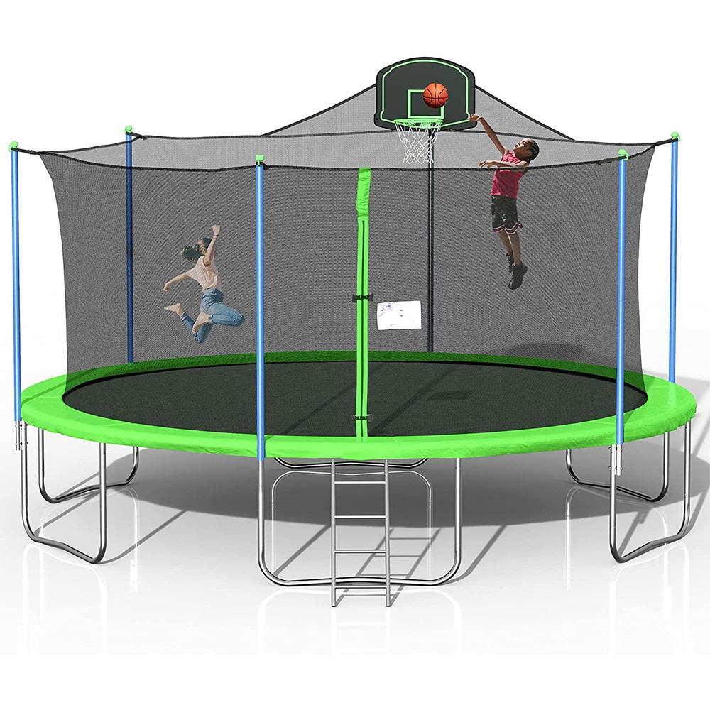 16ft Trampoline with Enclosure, Upgraded Kids Outdoor Trampoline with Basketball Hoop and Ladder, Heavy-Duty Round Trampoline for Indoor or Outdoor Backyard, Capacity 375lbs, L4736