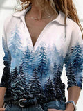 V-neck Tree Print Casual Long-sleeved T-shirt