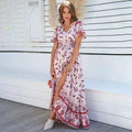 short sleeve split belted flowy maxi dress