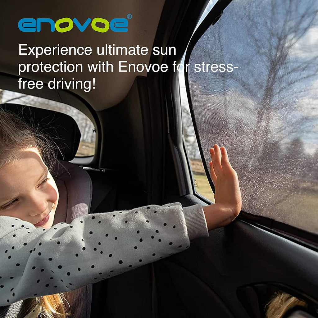 Enovoe Car Window Shade for Baby - (4 Pack) - Medium - 19" x 12" - Cling Car Sun Shade for Windows - Sun, Glare and UV Rays Protection for Your Child - Car Window Shades for Side Window