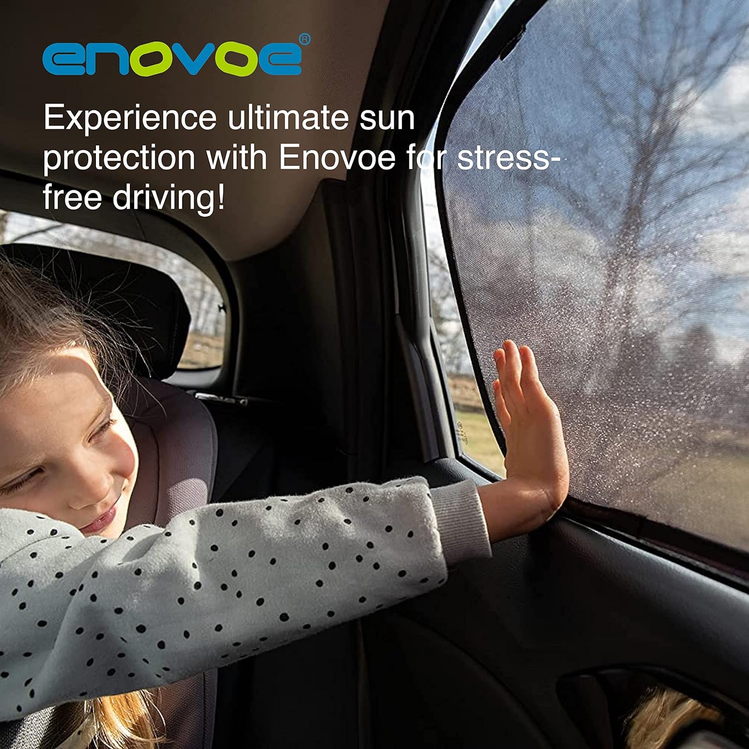 Enovoe Car Window Shade for Baby - (4 Pack) - Medium - 19" x 12" - Cling Car Sun Shade for Windows - Sun, Glare and UV Rays Protection for Your Child - Car Window Shades for Side Window