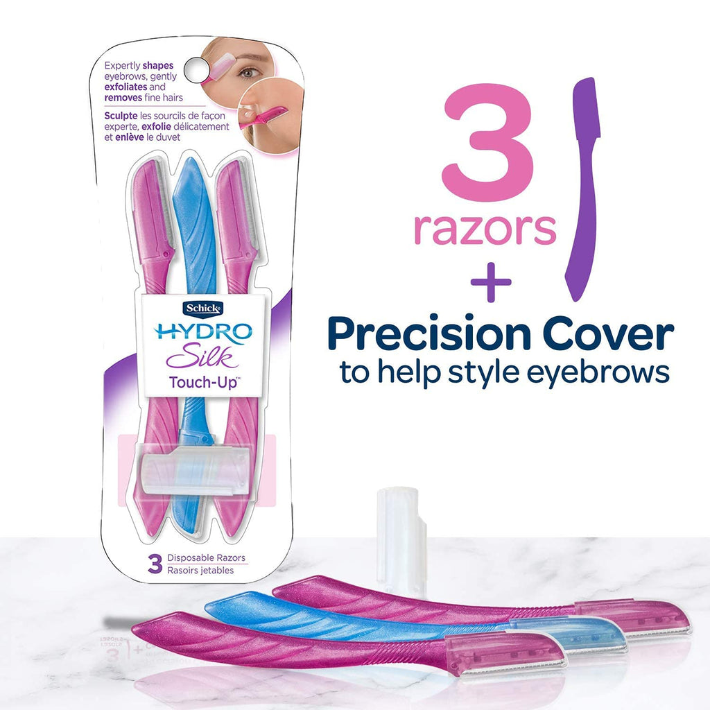 Schick Hydro Silk Touch-Up Exfoliating Dermaplaning Tool, Face &amp; Eyebrow Razor with Precision Cover- 3 Count | Dermaplaning Razor For Women
