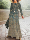 Retro Print Casual Long-sleeved Maxi Dress