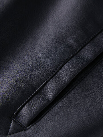 mens washed pu leather zip up pocket detachable hooded elastic hem thick jackets