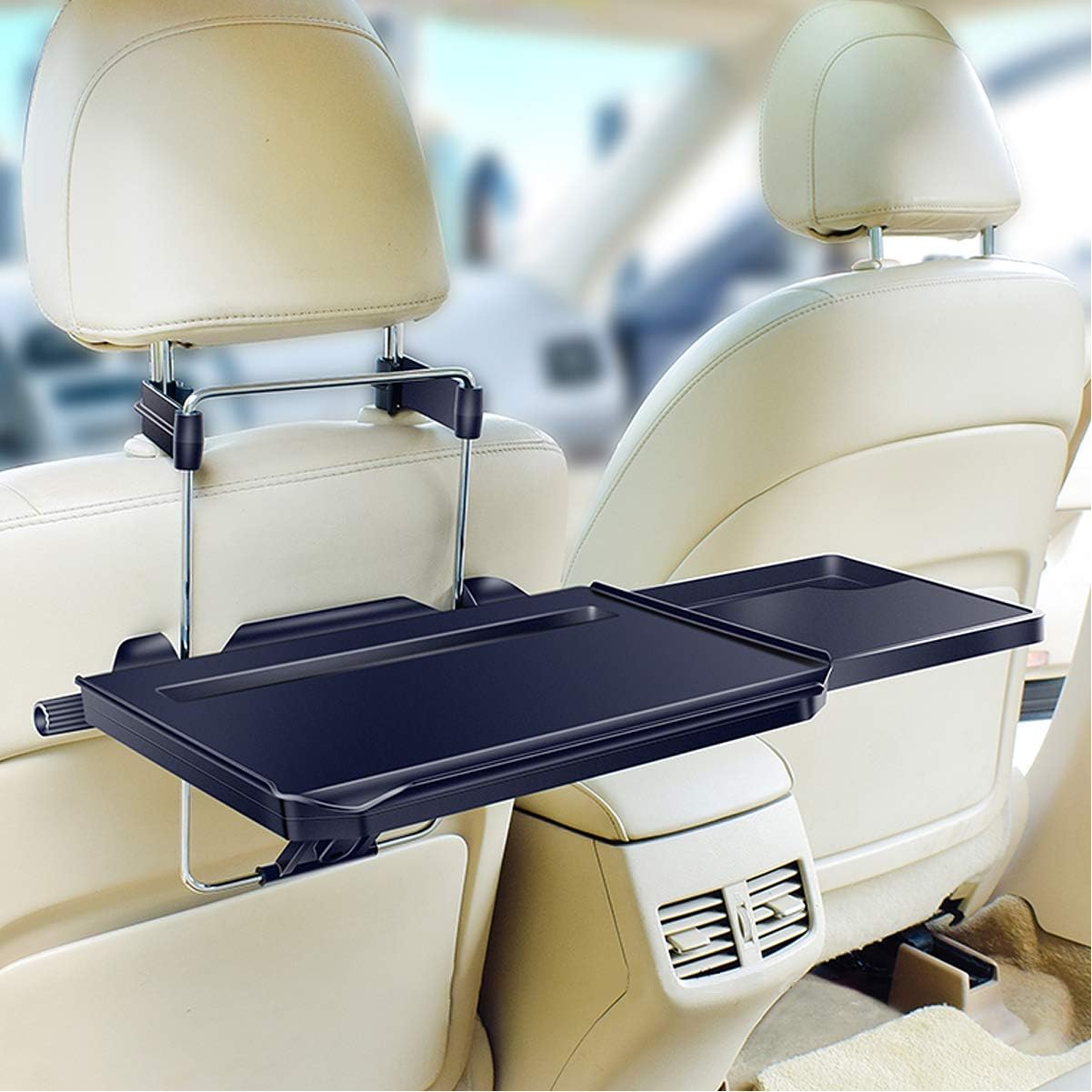 Xergur 2 in 1 Car Steering Wheel Tray/Back Seat Headrest Tray for Eating Food Drink and Writing Laptop Work, Black Car Desk