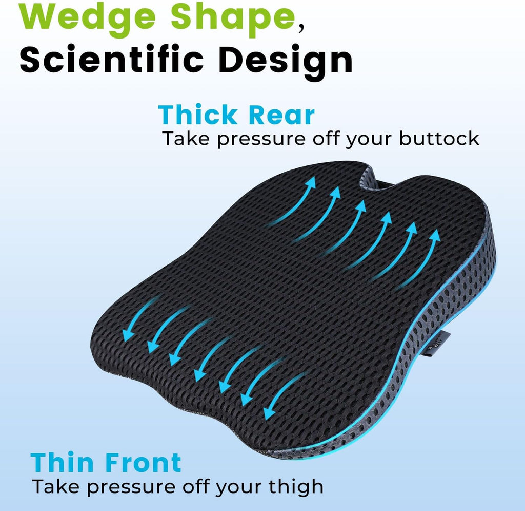 Dreamer Car Wedge Seat Cushion for Car Seat Driver/Passenger- Car Seat Cushions for Driving Improve Vision/Posture - Memory Foam Car Seat Cushion for Hip Pain (Mesh Cover,Black)