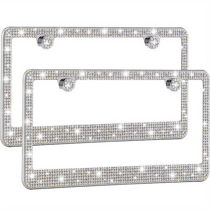 2pcs Luxurious Bling License Plate Frames - Handcrafted  Steel Frames with Artificial Diamonds - Sparkly Car License Plate Cover