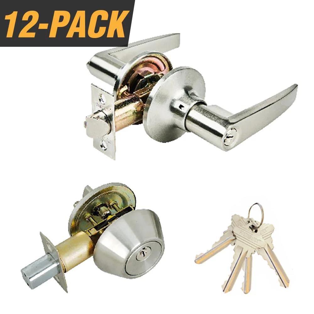 Steel Entry Door Lever Combo Lock Set with Deadbolt and 4 SC1 Keys, Keyed Alike (12-Pack)