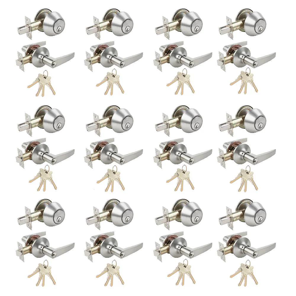 Steel Entry Door Lever Combo Lock Set with Deadbolt and 4 SC1 Keys, Keyed Alike (12-Pack)