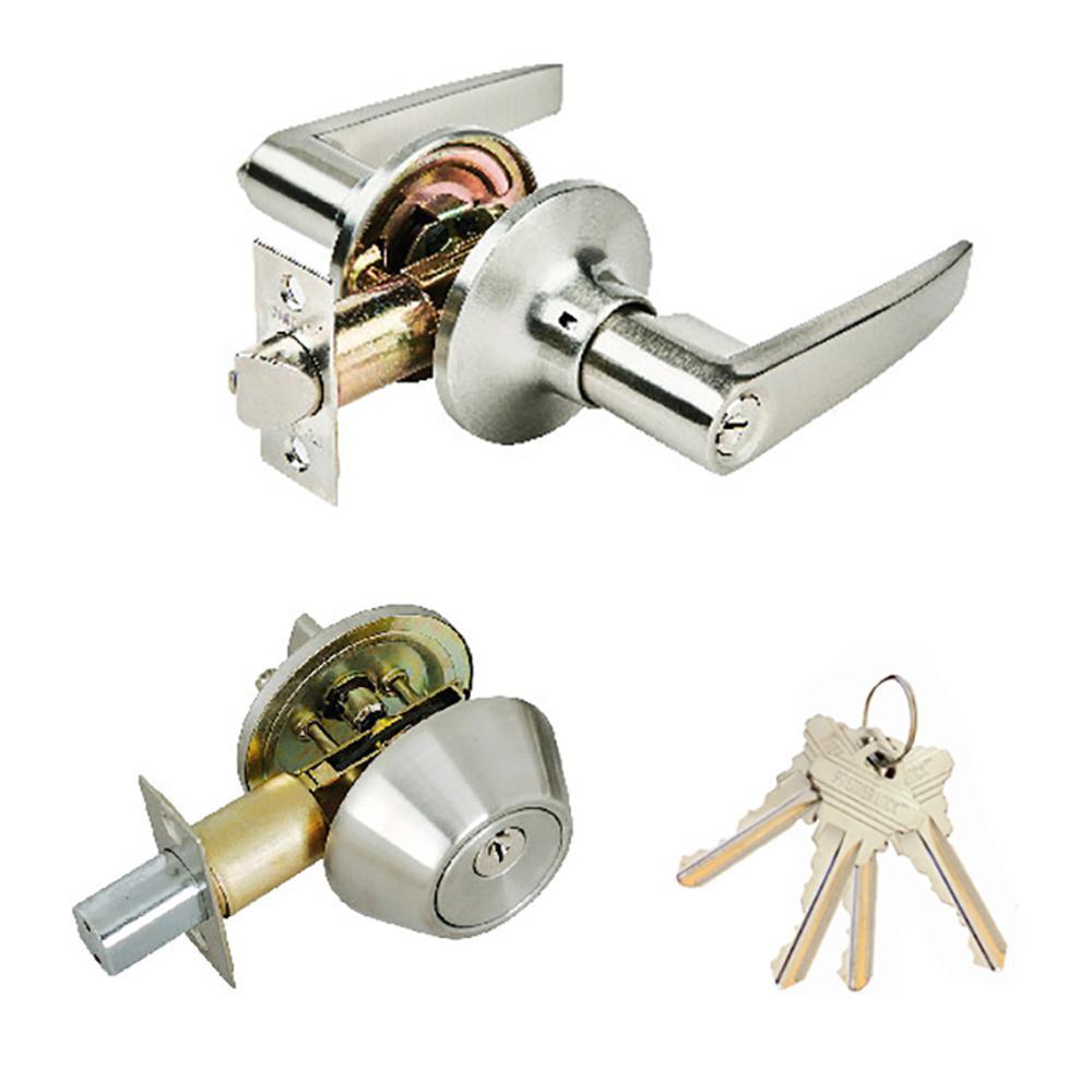 Steel Entry Door Lever Combo Lock Set with Deadbolt and 4 SC1 Keys, Keyed Alike (12-Pack)