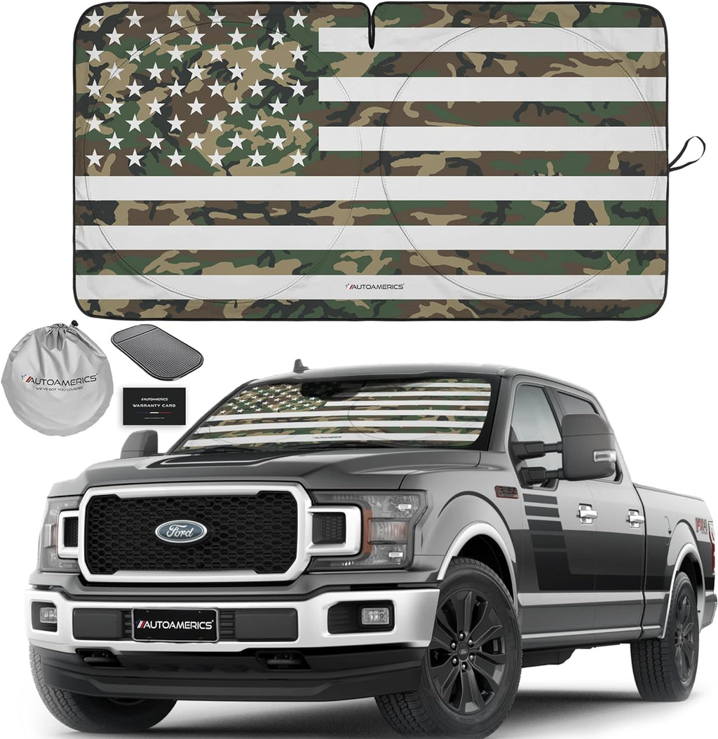 Autoamerics 1-Piece Windshield Sun Shade ERDL Camo American Flag USA  - Foldable Car Front Window Sunshade for Most Sedans SUV Truck - Blocks Max UV Rays and Keeps Your Vehicle Cool - X-Large