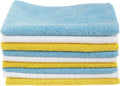 Amazon Basics Microfiber Cleaning Cloth, Non-Abrasive, Reusable and Washable, Pack of 36, Blue/White/Yellow, 16" x 12"