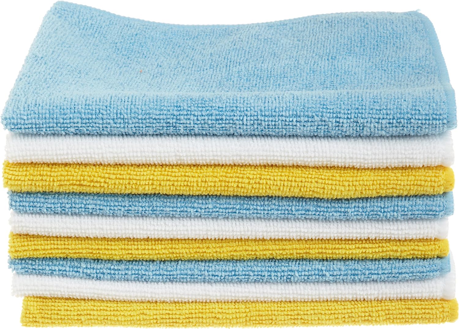 Amazon Basics Microfiber Cleaning Cloth, Non-Abrasive, Reusable and Washable, Pack of 36, Blue/White/Yellow, 16" x 12"