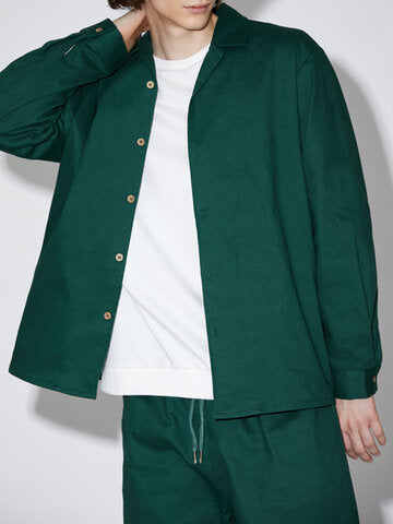 mens pure color revere collar shirts basics two pieces outfits with sweatpants