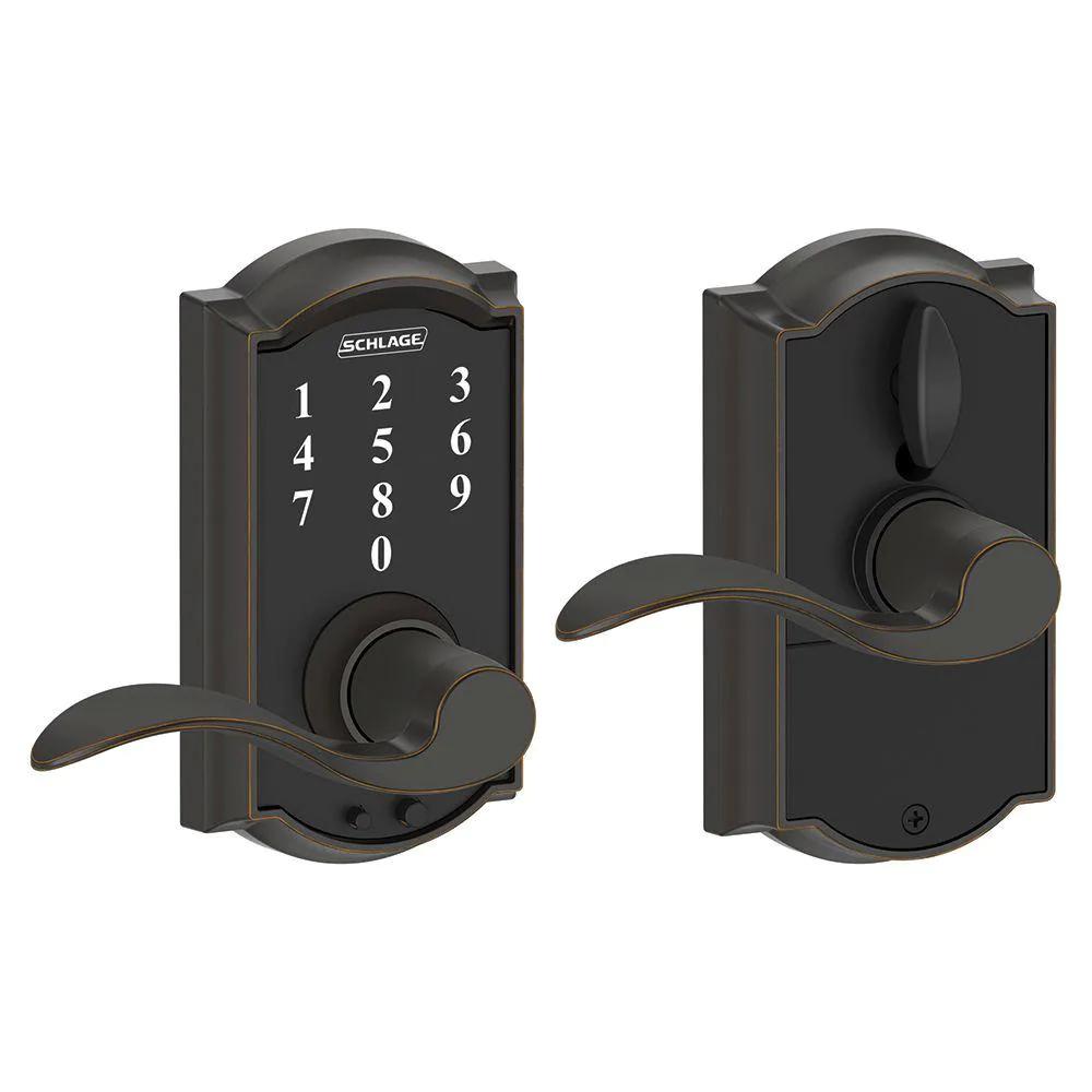 Camelot Aged Bronze Electronic Door Lock with Accent Door Lever