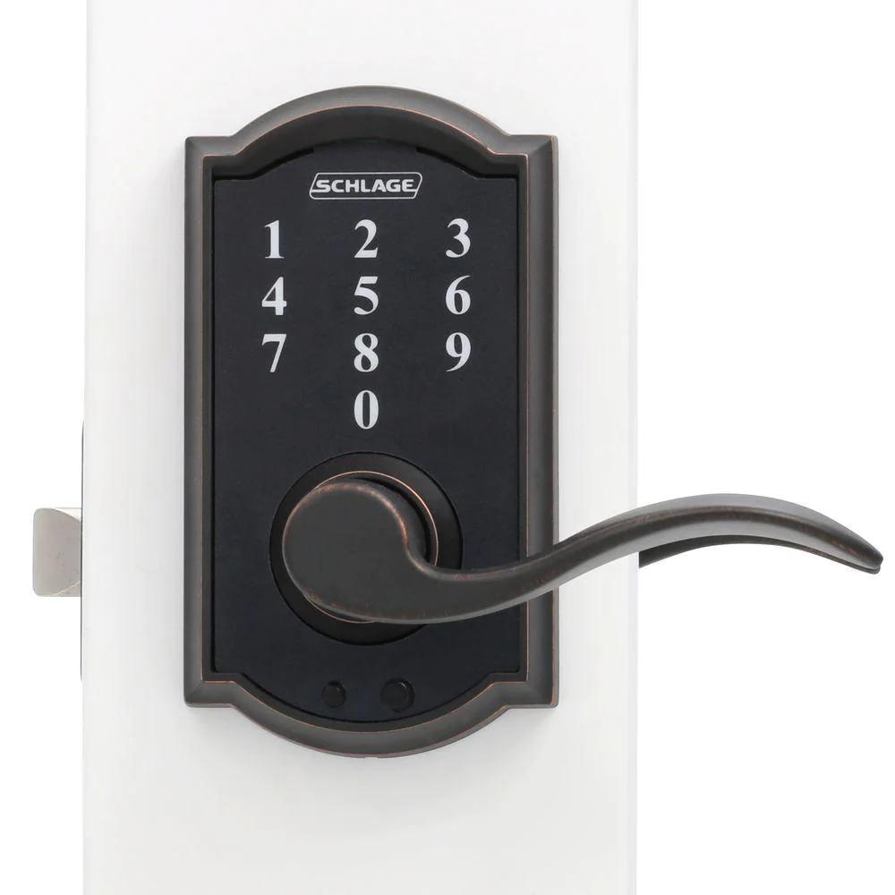 Camelot Aged Bronze Electronic Door Lock with Accent Door Lever