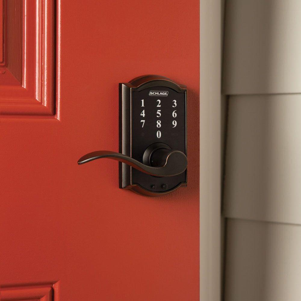 Camelot Aged Bronze Electronic Door Lock with Accent Door Lever