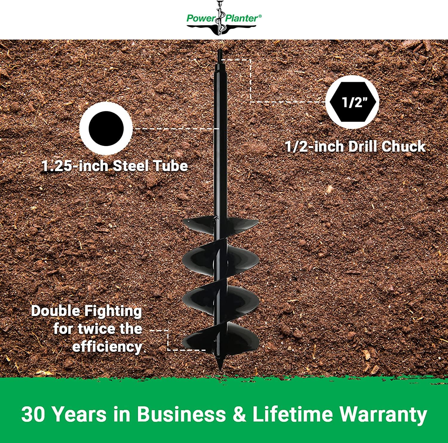 Power Planter Auger Drill Bit Extension (7" x 28") with 1/2" Non-Slip Hex Drive — Garden Auger for Planting Gallon Potted Plants and Post Holes — Auger Digging Tool for Dirt, Clay, Soil and Sand