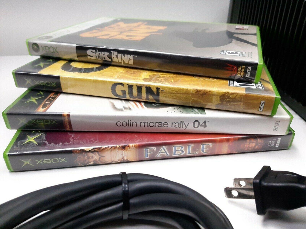 Original Microsoft Xbox Console Bundle w/ 2 Controllers, Cords 4 Games Works