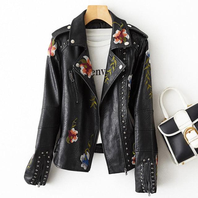 retro floral faux leather jacket