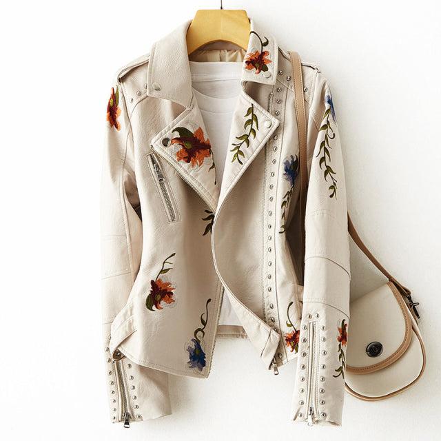 retro floral faux leather jacket