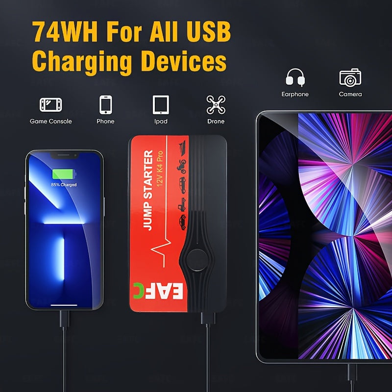 Never Get Stranded Again: Portable Car Jump Starter Battery Power Bank For Emergency Boosting