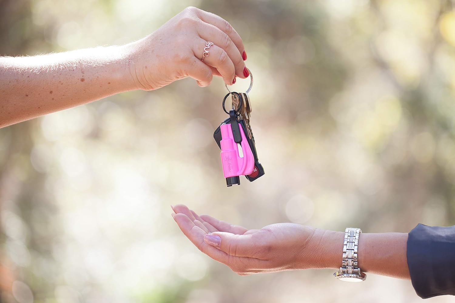 resqme Pack of 2,The Original Emergency Keychain Car Escape Tool, 2-in-1 Seatbelt Cutter and Window Breaker, Made in USA, Pink - Compact safety hammer