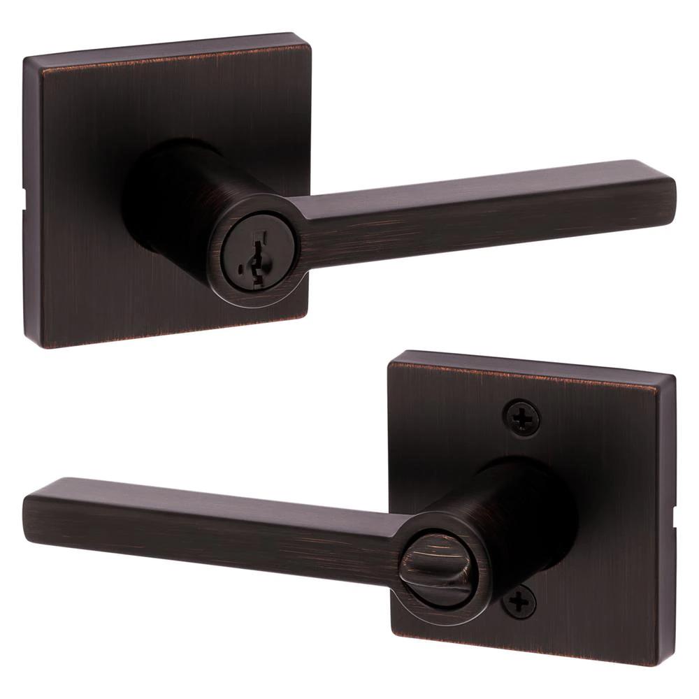 Halifax Square Venetian Bronze Keyed Entry Door Lever Featuring SmartKey Security