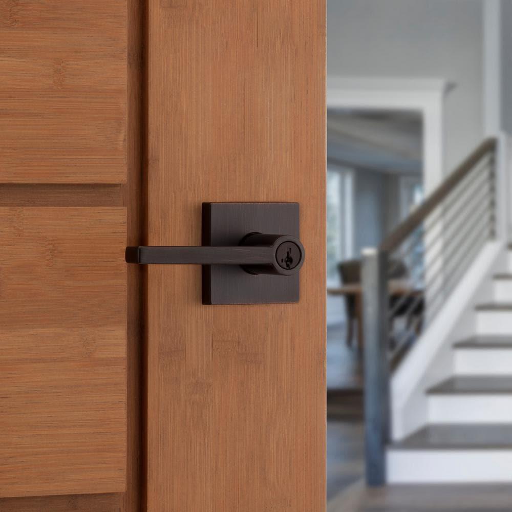 Halifax Square Venetian Bronze Keyed Entry Door Lever Featuring SmartKey Security