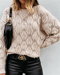 pure color round neck bubble bead hollow loose knitted sweater