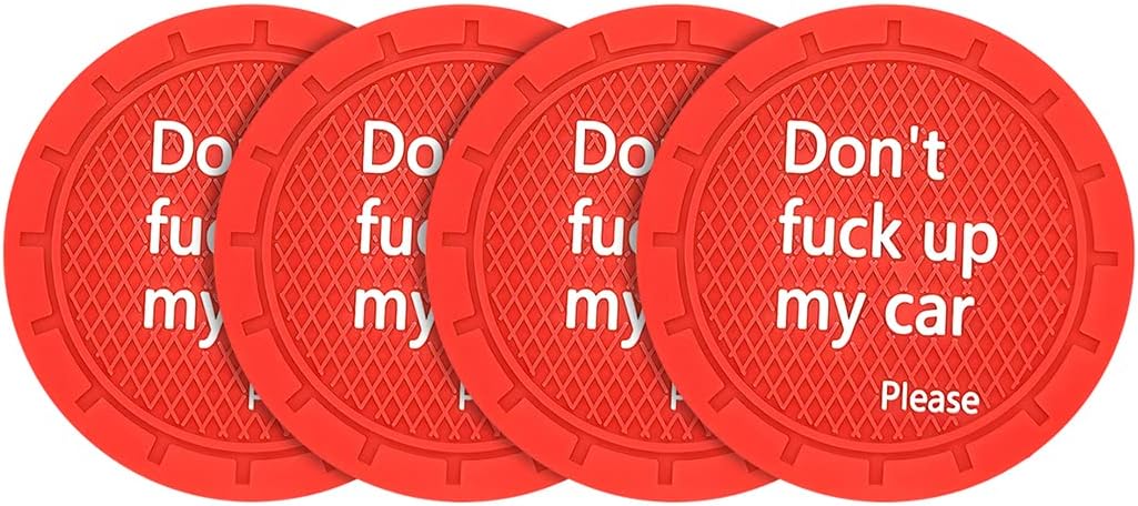 8sanlione Car Cup Coaster, 4Pcs 2.75 Inch Auto Cup Holder Insert Coasters, Non-Slip Waterproof Embedded Drink Mat, Automotive Interior Accessories for Men and Women (D Red/4PCS)