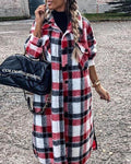 mid-length plaid print long sleeve coat