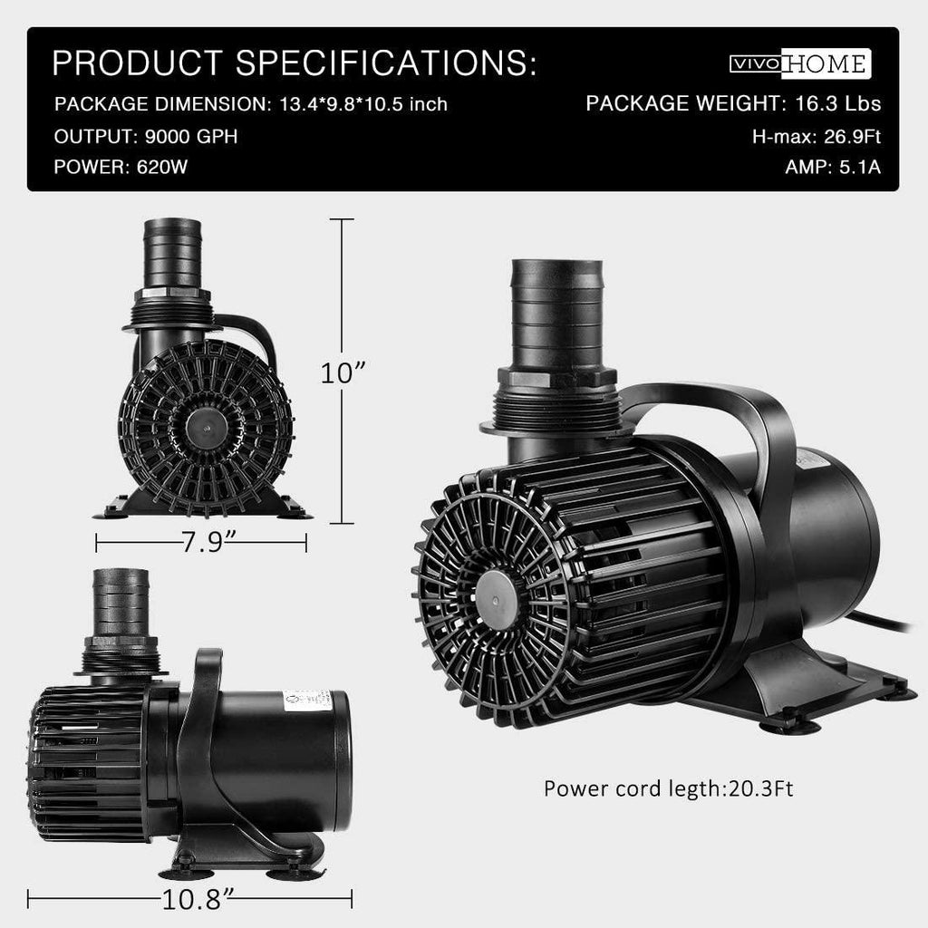 VIVOHOME Electric 620W 9000GPH Submersible Water Pump for Koi Pond Pool Waterfall Fountains Fish Tank and Aquarium