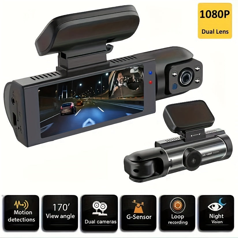 Dash Camera Front And Inside,3.16inchdash Cam 1080P, G Sensor HD Night Vision Loop Recording Wide Angle Car DVR (blue Photodiode Position Is Random)
