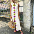 Cotton/Linen V-Neck Bohemian Printed Sleeveless Casual Dress
