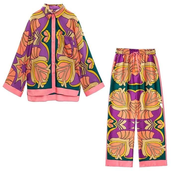 streetwear abstract printed 2 piece set