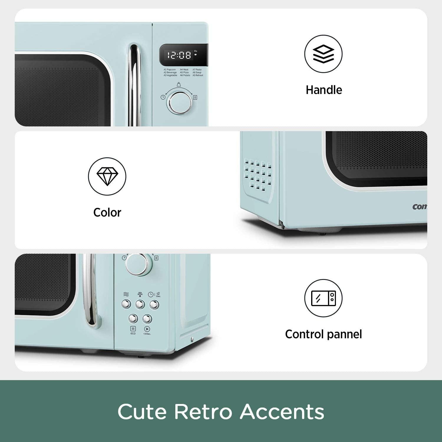 COMFEE' Retro Countertop Microwave Oven with Compact Size, Position-Memory Turntable, Sound On/Off Button, Child Safety Lock and ECO Mode, 0.7Cu.ft/700W, Pastel Green, AM720C2RA-G