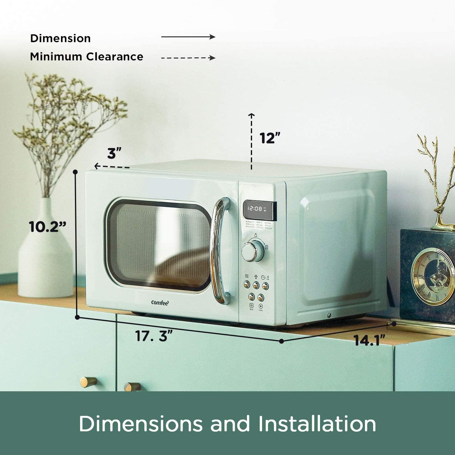COMFEE' Retro Countertop Microwave Oven with Compact Size, Position-Memory Turntable, Sound On/Off Button, Child Safety Lock and ECO Mode, 0.7Cu.ft/700W, Pastel Green, AM720C2RA-G