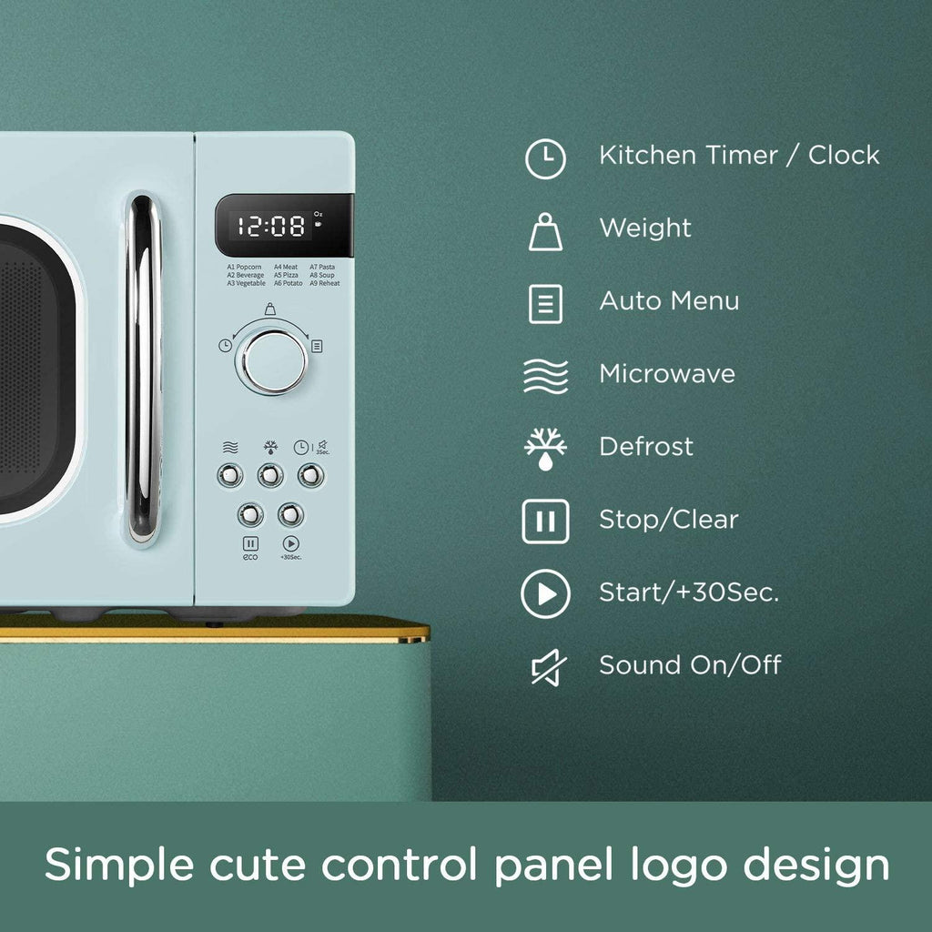 COMFEE' Retro Countertop Microwave Oven with Compact Size, Position-Memory Turntable, Sound On/Off Button, Child Safety Lock and ECO Mode, 0.7Cu.ft/700W, Pastel Green, AM720C2RA-G