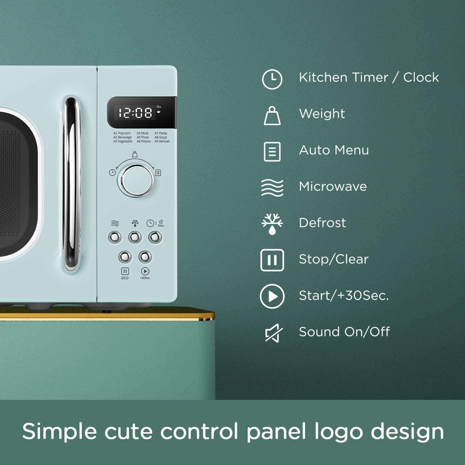 COMFEE' Retro Countertop Microwave Oven with Compact Size, Position-Memory Turntable, Sound On/Off Button, Child Safety Lock and ECO Mode, 0.7Cu.ft/700W, Pastel Green, AM720C2RA-G