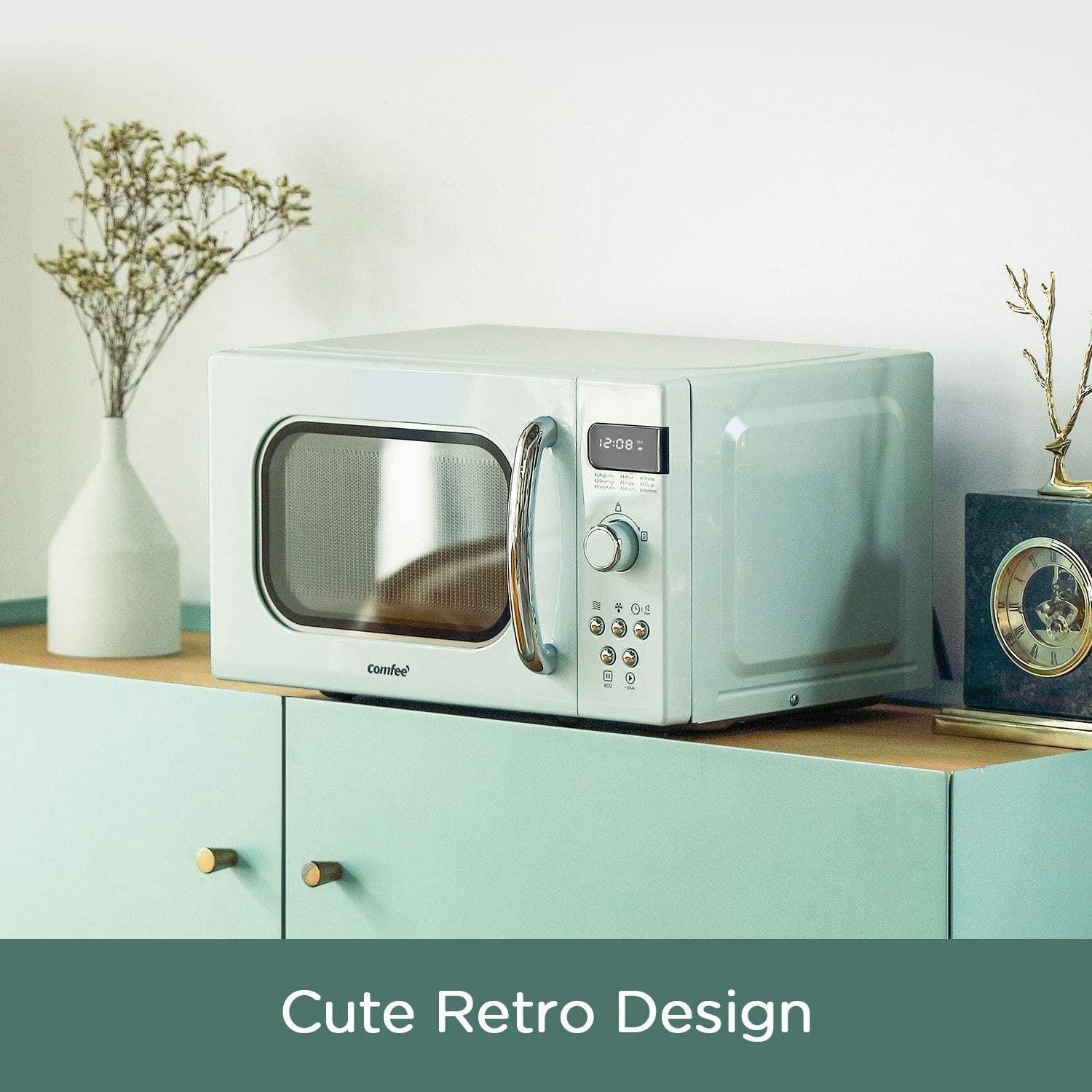 COMFEE' Retro Countertop Microwave Oven with Compact Size, Position-Memory Turntable, Sound On/Off Button, Child Safety Lock and ECO Mode, 0.7Cu.ft/700W, Pastel Green, AM720C2RA-G