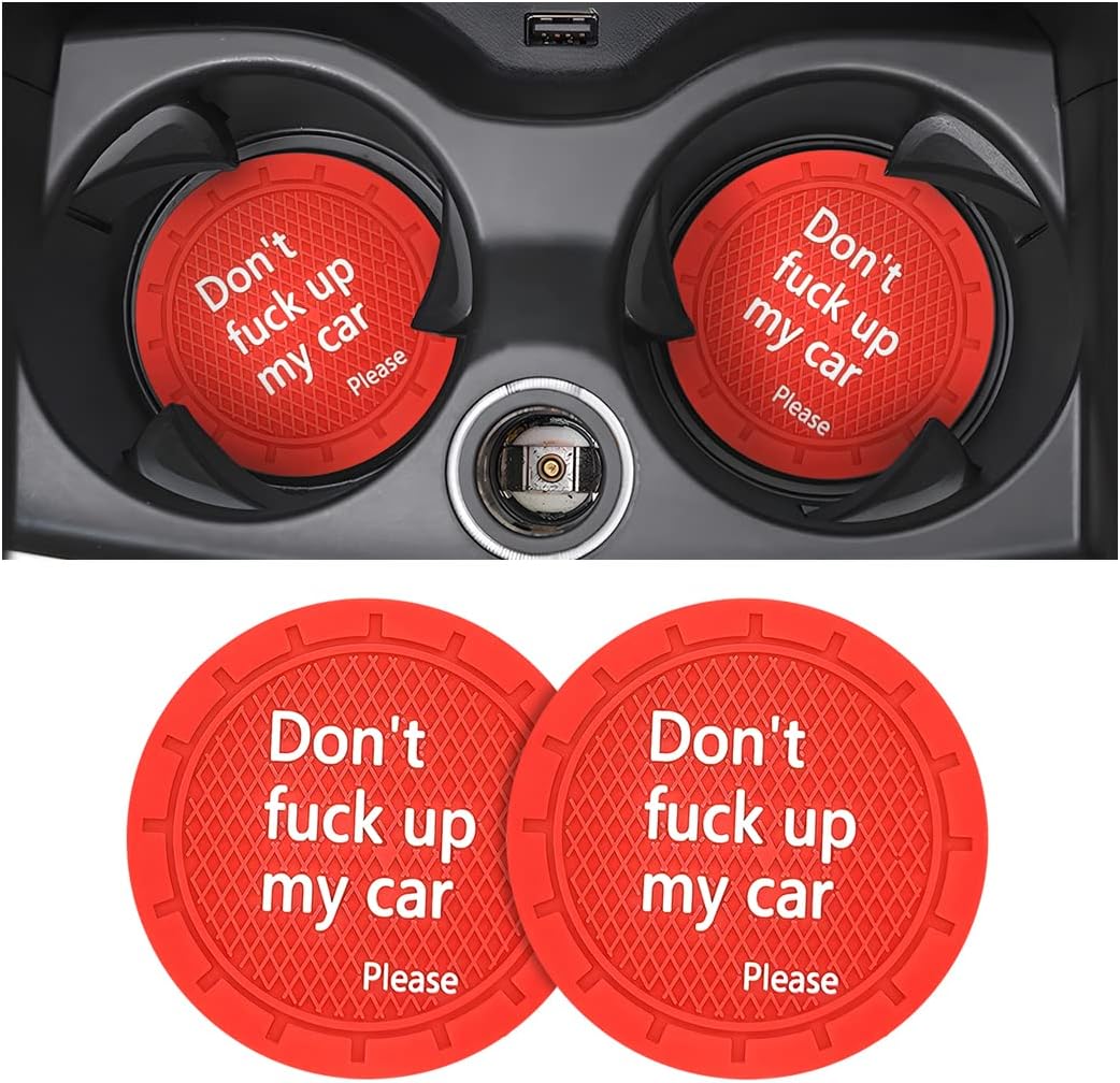 8sanlione 2 Pack Car Cup Holder Coasters, 2.75 Inch Non-Slip PVC Insert Cup Coaster, Anti-Scratch Auto Cup Mats for Women Men, Vehicle Interior Accessories Universal for Car, SUV, Truck (D Red/2PCS)