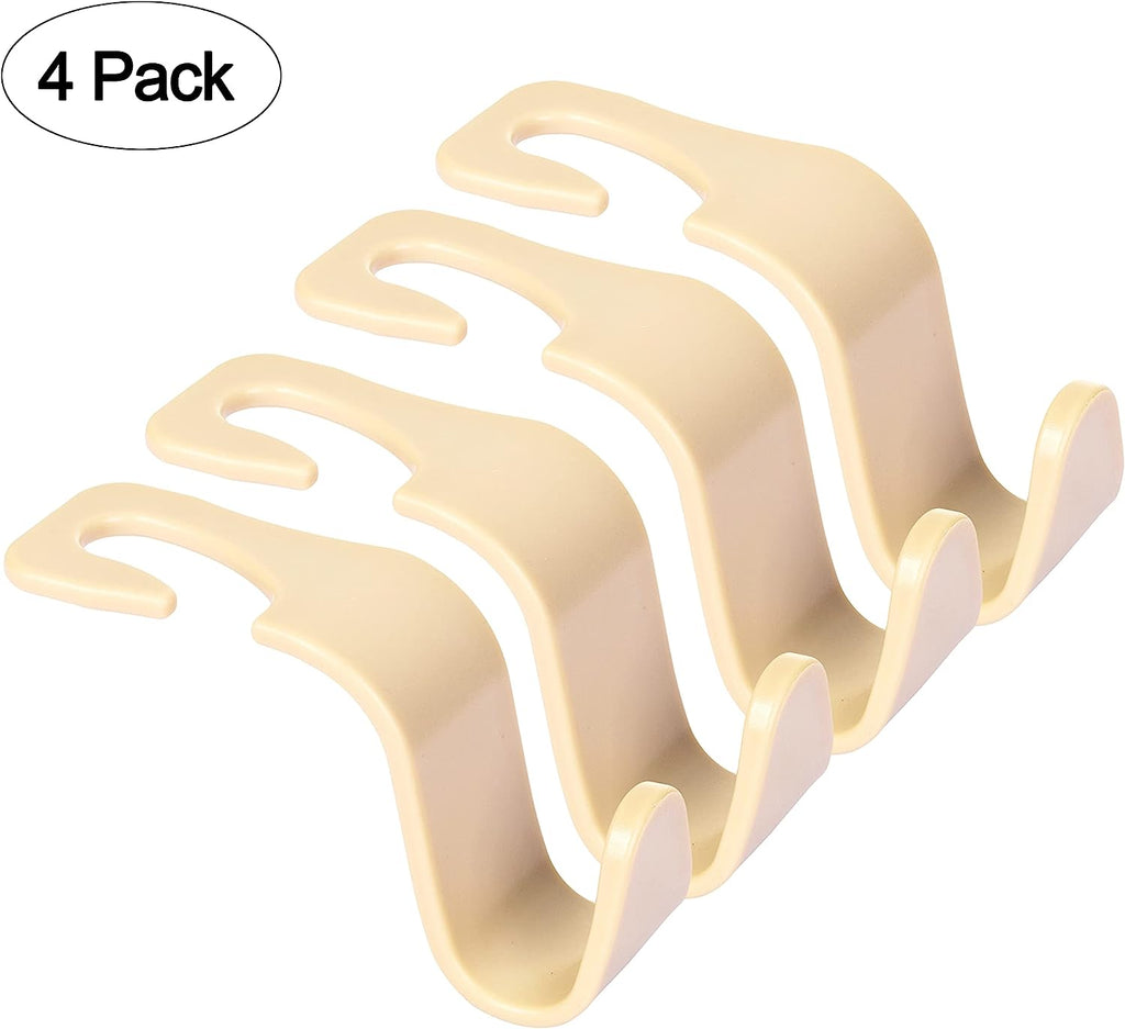Amooca Universal Multifunctional Car Vehicle Headrest Hook, Organizer Hanger Storage Hook for Bag Purse Cloth Grocery (Beige Set of 4)