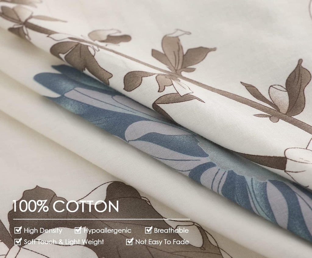 SLEEPBELLA Duvet Cover Queen Size, 600 Thread Count Cotton Botanical Flowers Pattern Printed Reversible Comforter Cover