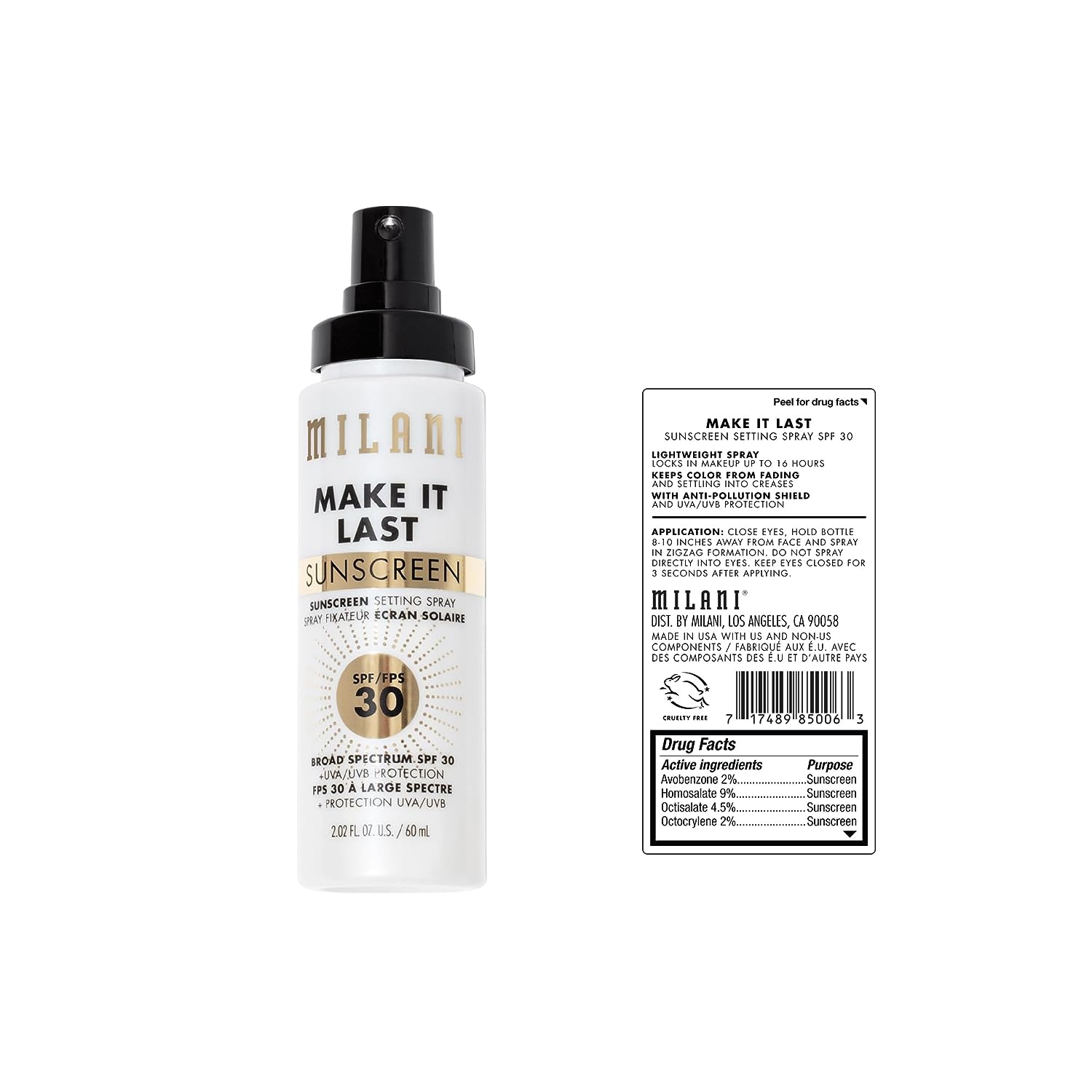 Milani Make It Last Sunscreen Setting Spray with SPF30 - Makeup Primer and Sunscreen, Long Lasting Finishing